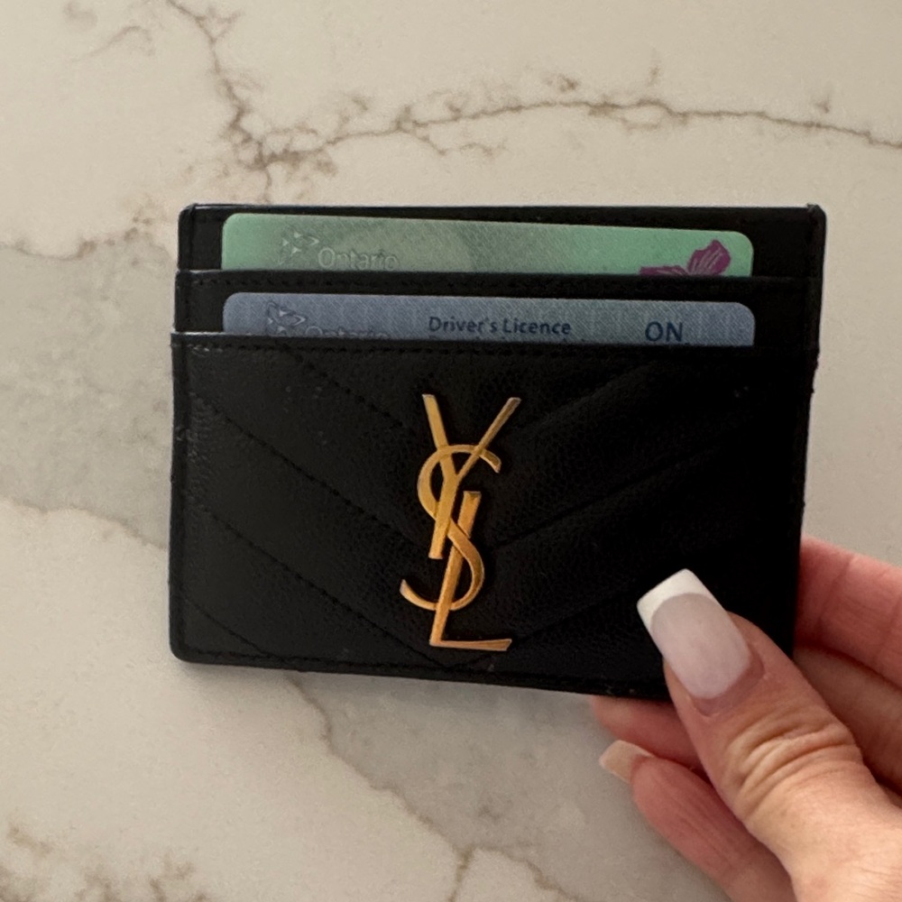 Yves Saint Laurent Black and Gold Card Holder - Picture 1 of 3